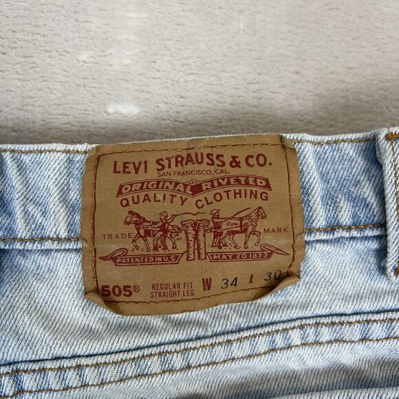 VTG Levis 505 Jeans Mens 34x30 Light Wash Denim Regular Fit Straight USA Grunge - Picture 14 of 15